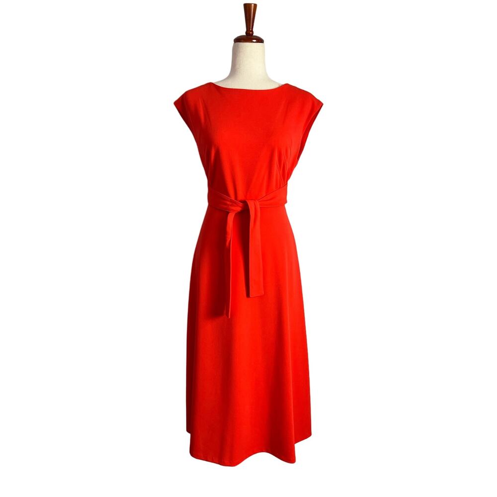 Calvin Klein Sleeveless Belted Scarlet Midi Dress Womens Size 6 Career Boss Babe